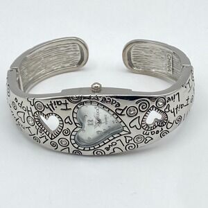 Studio Time Womens Watch Heart Silver Tone Cuff Inspirational Faith New Battery